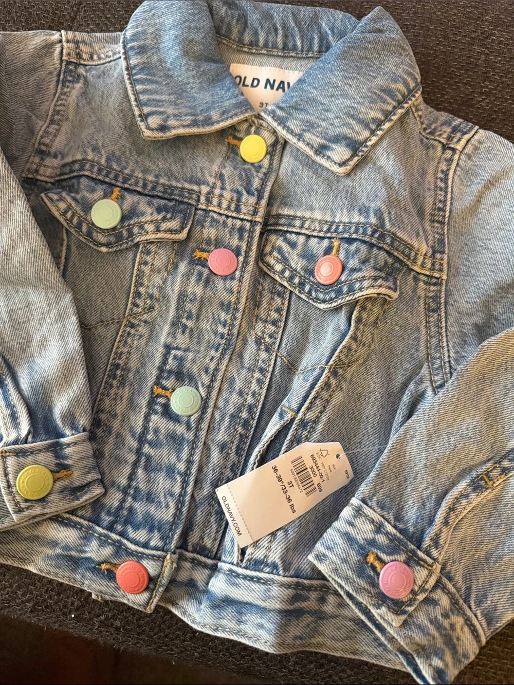 Old Navy Light Wash Denim Jacket with Colorful Button Accents
